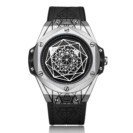 Premium Aura Geometric Metallic Men's Watch | Luxury Leather Strap, Alloy Case & Elegant Design
