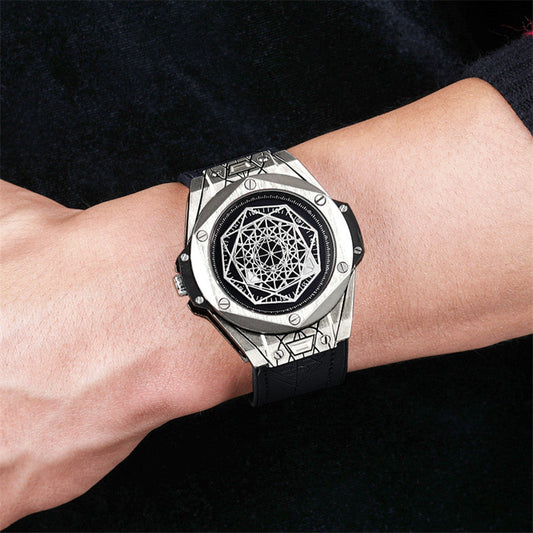 Premium Aura Geometric Metallic Men's Watch | Luxury Leather Strap, Alloy Case & Elegant Design