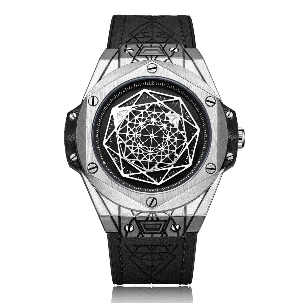 Premium Aura Geometric Metallic Men's Watch | Luxury Leather Strap, Alloy Case & Elegant Design