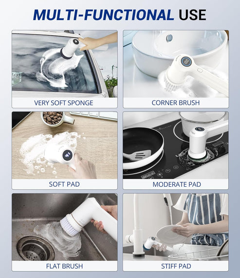 Electric Cleaning Brush with Multiple Heads Portable Power Scrubber