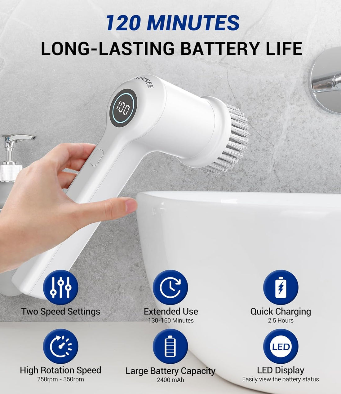 Electric Cleaning Brush with Multiple Heads Portable Power Scrubber