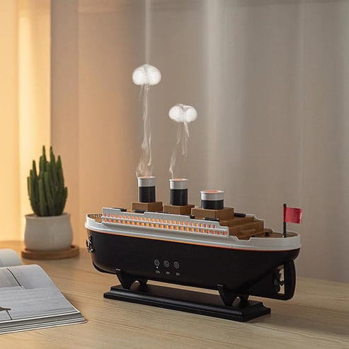 Jellyfish Ship-Shaped Air Humidifier LED Aroma Diffuser for Bedroom